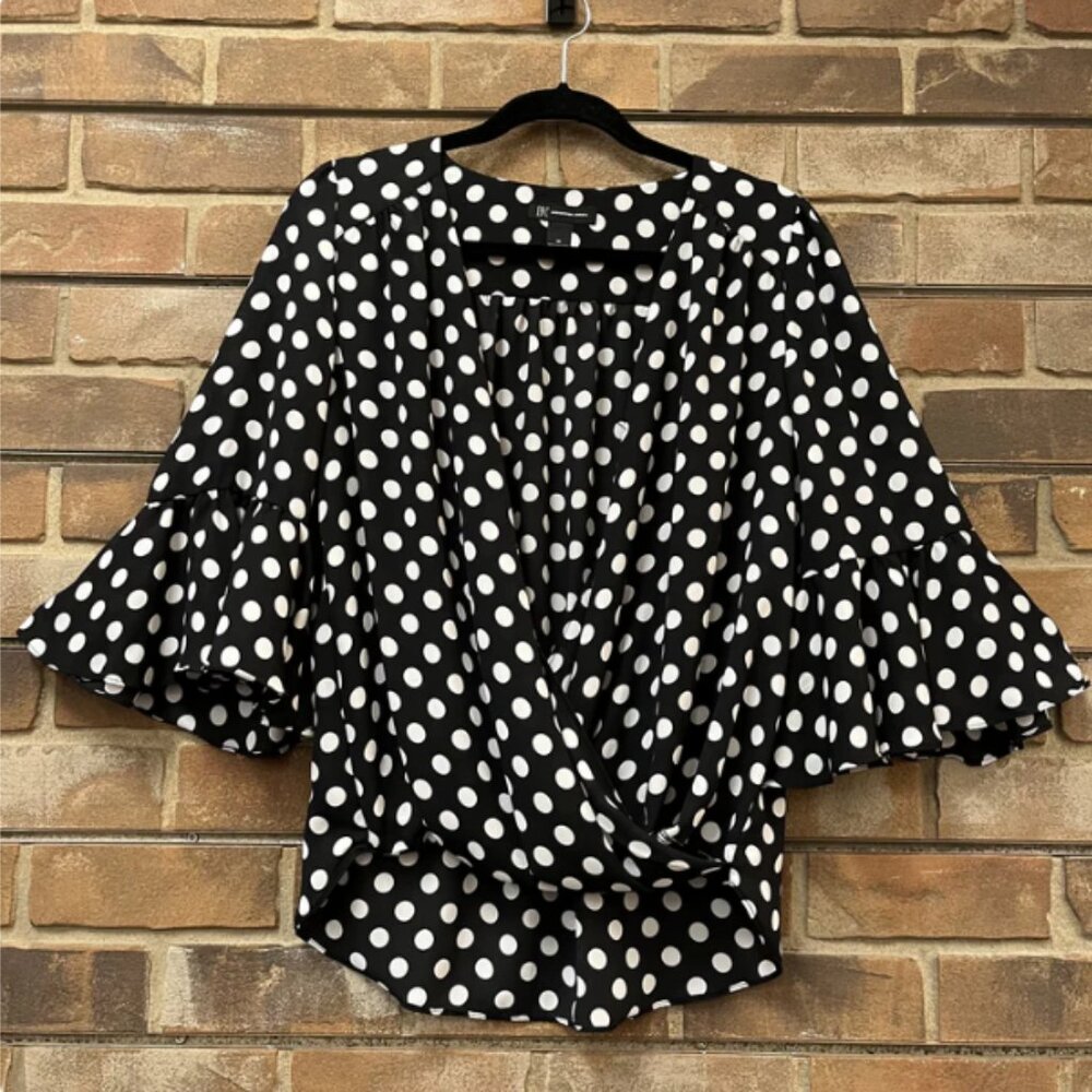 INC-International Concept- Women Black White Polka Dots Blouse Size Medium